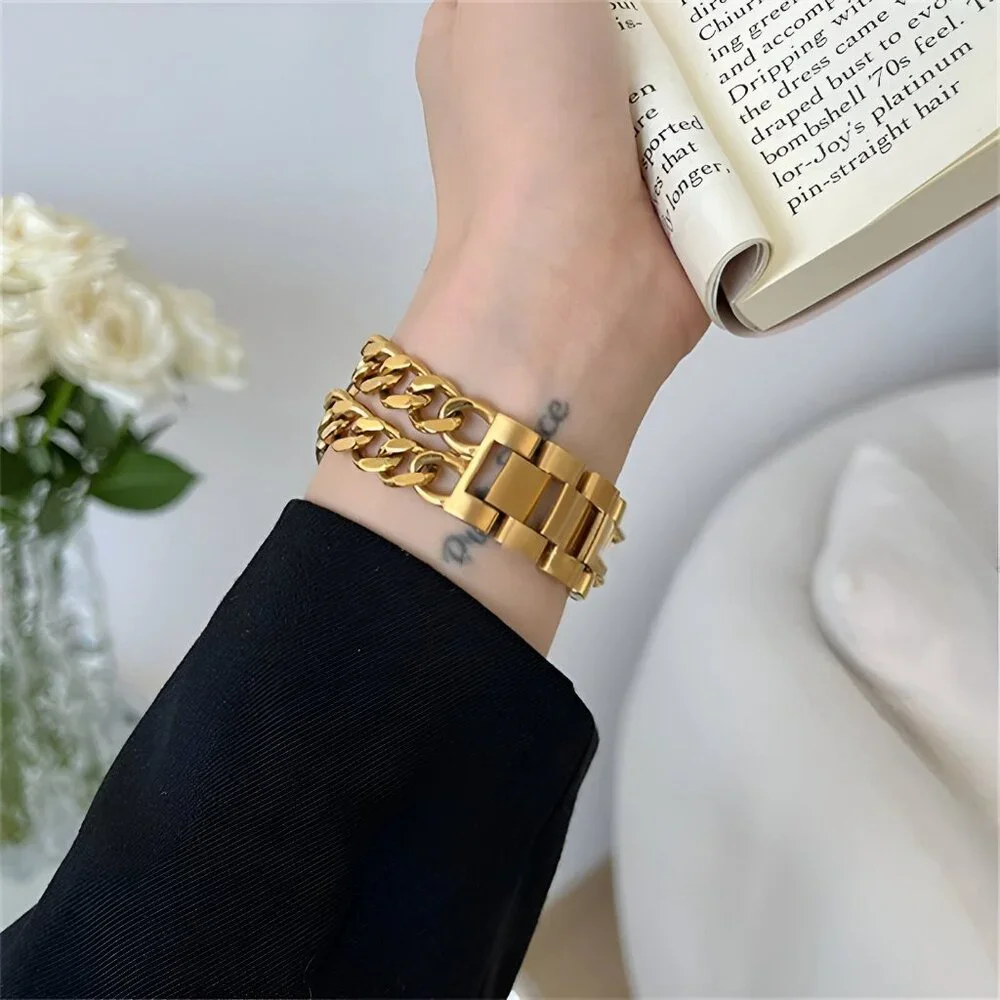 Apple Watch Band Adjustable Stylish Strap Silver Stainless Chain - Gold